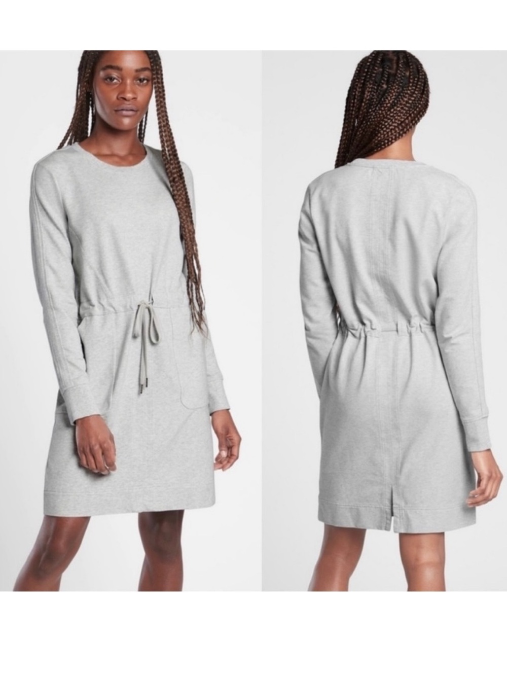 Athleta - Farallon Heather Drawstring Waist Dress - light gray - size small